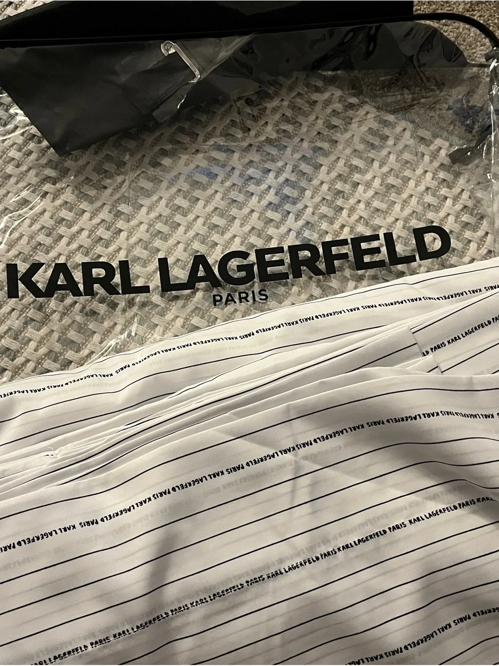 Karl Lagerfeld White with Black Micro Stripes Cal-King Sheet Set